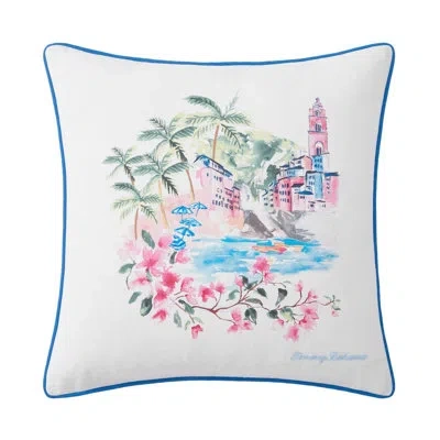 Tommy Bahama Watercolor Scenic Cotton Pink Throw Pillow