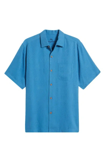Tommy Bahama Whiskey Business Short Sleeve Silk Jacquard Button-up Shirt In Blue Hydrangea