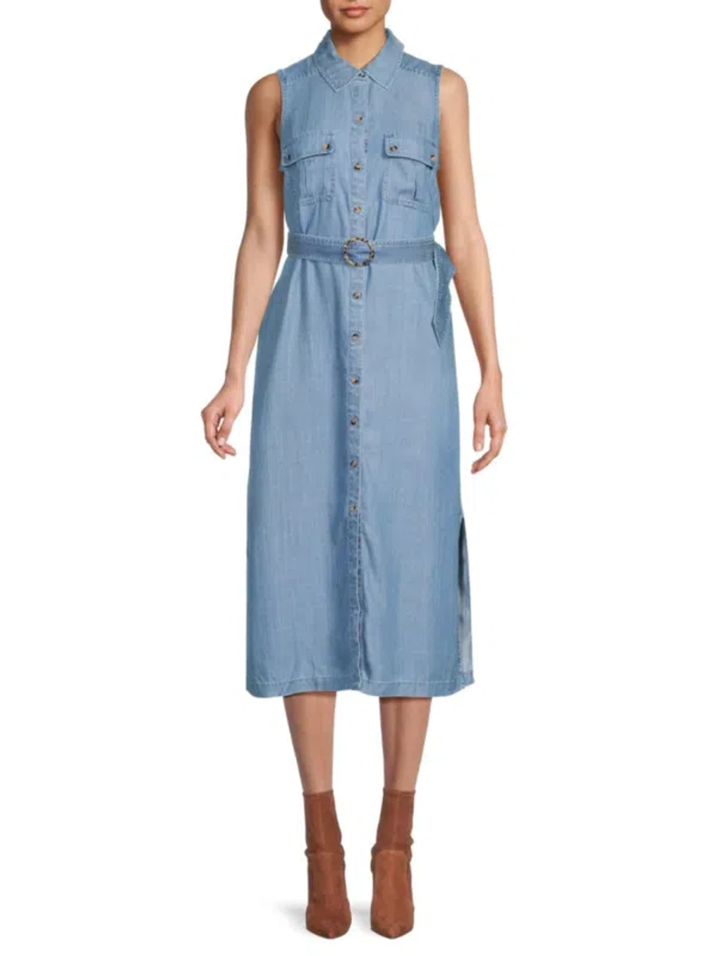 Tommy Bahama Sleeveless Chambray Midi Shirtdress In Medium Indigo | ModeSens