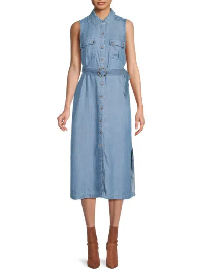 TOMMY BAHAMA TOMMY BAHAMA SLEEVELESS CHAMBRAY MIDI SHIRTDRESS 