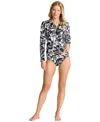 Tommy Bahama Women's Blooms Zip Long Sleeve Rashguard Swimsuit In Black