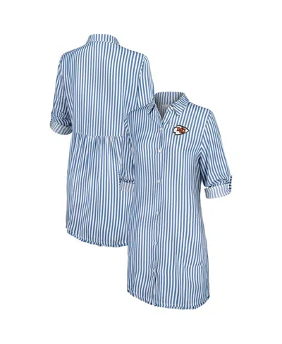Tommy Bahama Women's Blue/white Kansas City Chiefs Chambray Stripe Cover-up Shirt Dress In Blue,white