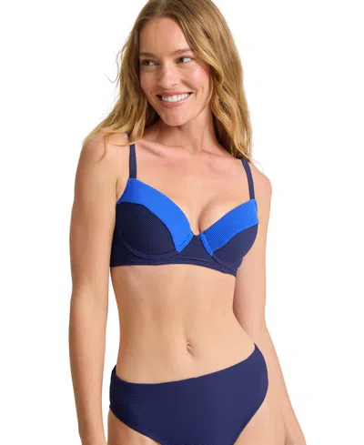 Tommy Bahama Women's Color-blocked Underwired Sweetheart-neck Bikini Bra In Blue