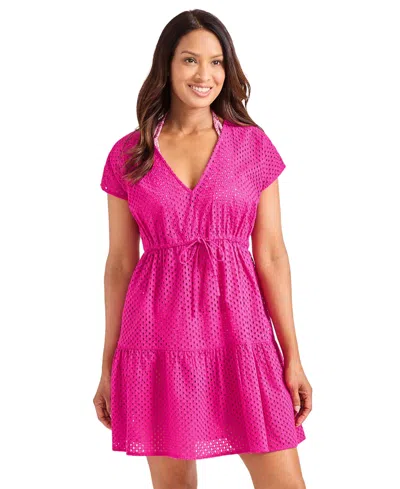 Tommy Bahama Women's Cotton V-neck Mini Dress Cover-up In Pink Maui