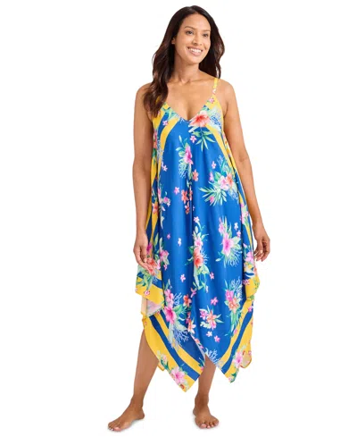 Tommy Bahama Women's Floral-print Scarf Cover-up Dress In Palace Blue