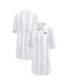 Tommy Bahama Women's Khaki/white Philadelphia Eagles Rugby Beach Stripe Button-up Tunic Top In Khaki,white