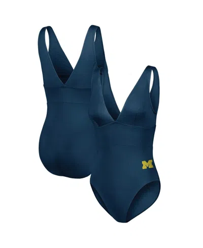 Tommy Bahama Women's Navy Michigan Wolverines Palm Modern V-neck One-piece Swimsuit In Blue