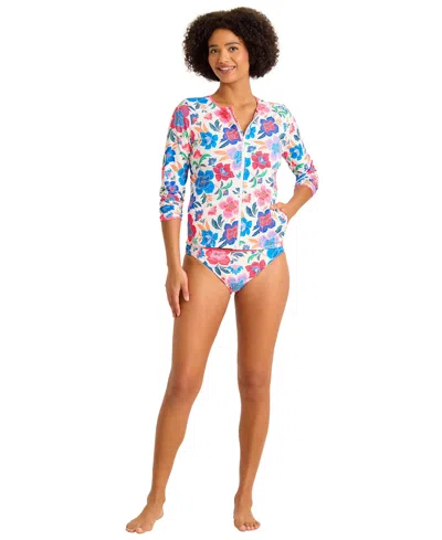 Tommy Bahama Women's Printed Long-sleeve Zipper Rashguard In Multi