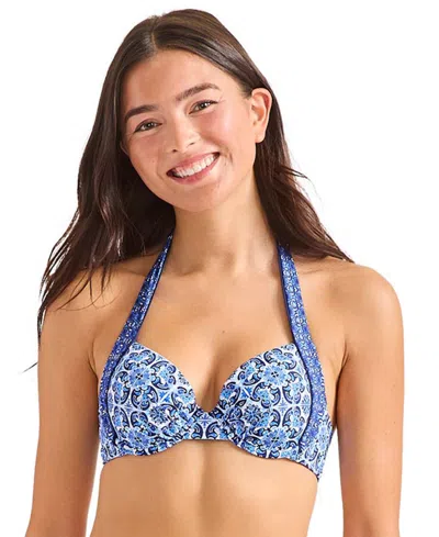 Tommy Bahama Women's Printed Underwire Halter Bikini In Palace Blue