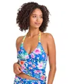 Tommy Bahama Women's Reversible Halter Tankini Top In Palace Blue Reversible