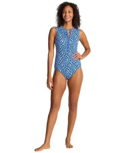 Tommy Bahama Women's Shell Cove High Neck One Piece Swimsuit In Blue