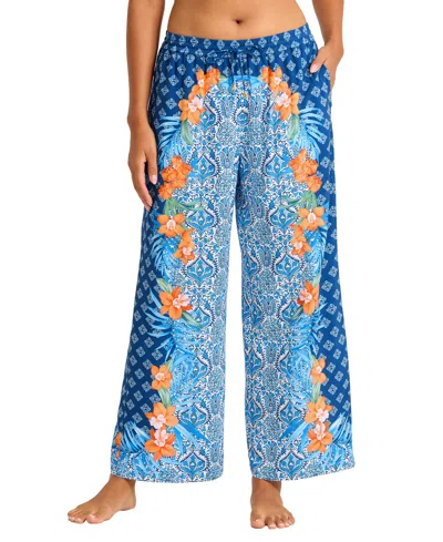 Tommy Bahama Women's Straight-leg Printed Swim Pants In Blue
