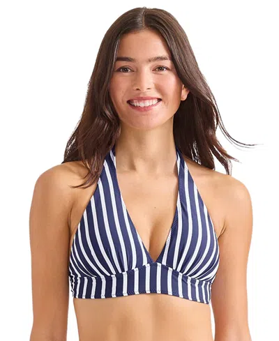 Tommy Bahama Women's Striped Reversible Halter Swim Top In Mare Navy