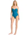 Tommy Bahama Women's U-front Bandeau One Piece Swimsuit In Blue