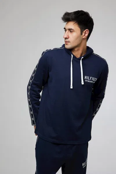 Tommy Hilfiger 09t4088-410 Hoodie Men's Navy Cotton Blend Long Sleeve Pullover In Blue