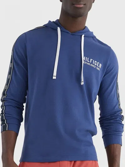 Tommy Hilfiger 09t4088-492 Hoodie Men's Navy Cotton Blend Long Sleeve Pullover In Blue