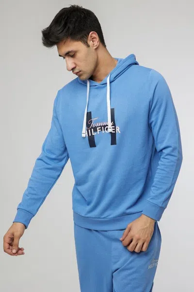 Tommy Hilfiger 09t4150-474 Hoodie Men's Blue Cotton Blend Long Sleeve Pullover