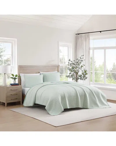 TOMMY HILFIGER TOMMY HILFIGER 136 THREAD COUNT ITHACA STRIPE COTTON REVERSIBLE QUILT SET