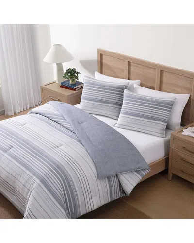 Tommy Hilfiger 180 Thread Count Bold Stripe Textured Cotton Percale Plain  Pigment Comforter Set