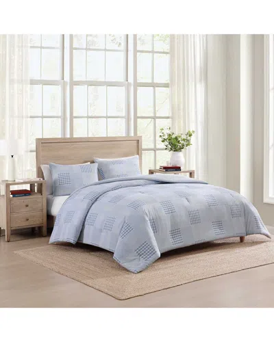 Tommy Hilfiger 180 Thread Count Hamptons Patchwork Cotton Percale Plain  Pigment Duvet Set In Blue