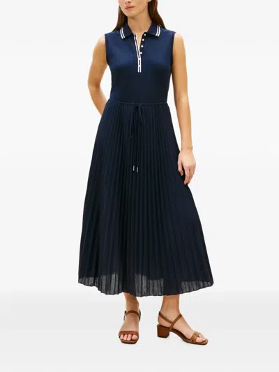 Tommy Hilfiger 1985 Pleated Sleeveless Midi Dress In Blue