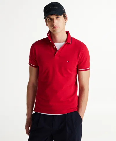 Tommy Hilfiger 1985 Tipped Slim Fit Polo In Medium Red