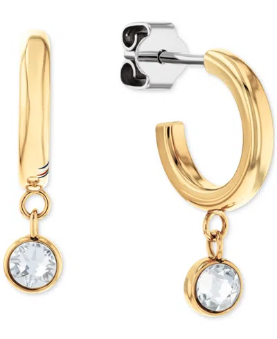 Tommy Hilfiger 2-pc. Set Pave Stud & Crystal Charm Hoop Earrings In Gold