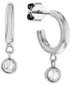 Tommy Hilfiger 2-pc. Set Pave Stud & Crystal Charm Hoop Earrings In Silver