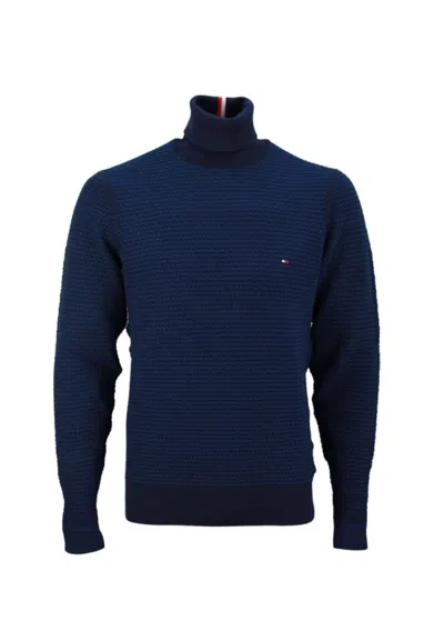 Tommy Hilfiger 2 Tone Structure Roll Neck Sweater In Blu