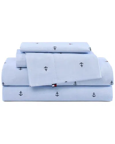 TOMMY HILFIGER TOMMY HILFIGER 200 THREAD COUNT ANCHOR & FLAG PRINTED COTTON PERCALE SHEET SET