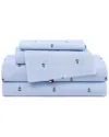 Tommy Hilfiger 200 Thread Count Anchor & Flag Printed Cotton Percale Sheet Set In Blue