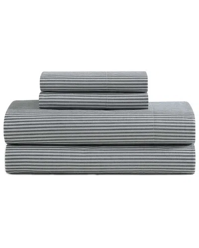 Tommy Hilfiger 200 Thread Count Highland Ticking Stripe Cotton Percale Sheet In Gray