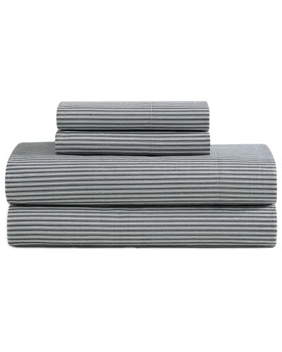 TOMMY HILFIGER TOMMY HILFIGER 200 THREAD COUNT HIGHLAND TICKING STRIPE COTTON PERCALE SHEET SET