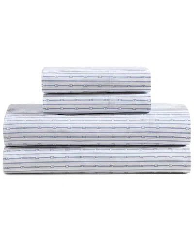 TOMMY HILFIGER TOMMY HILFIGER 200 THREAD COUNT MONOGRAM STRIPE COTTON PERCALE SHEET SET
