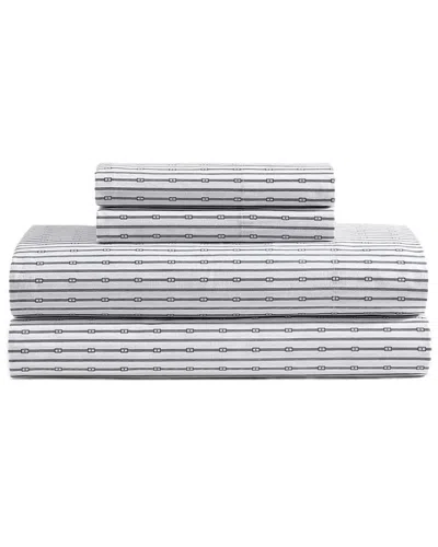 Tommy Hilfiger 200 Thread Count Monogram Stripe Cotton Percale Sheet Set