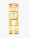 Tommy Hilfiger Women's Quartz Gold Tone Stainless Steel Bracelet Watch, 20.50mm X 25.20mm In Gold