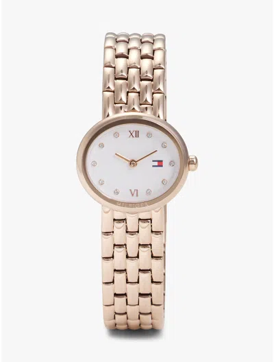 Tommy Hilfiger 25mm Oval Crystal Accent Link Watch In Gold