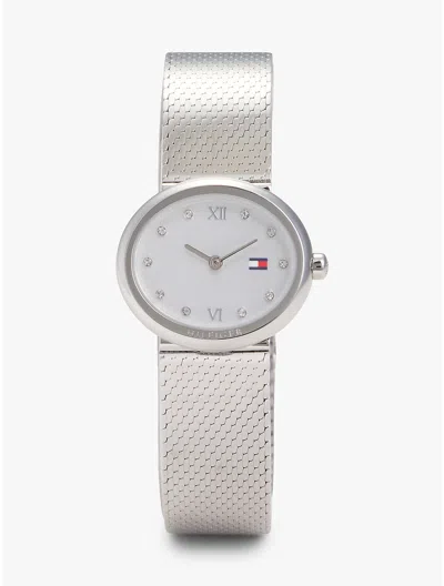 Tommy Hilfiger 25mm Oval Crystal Accent Mesh Watch In Gray