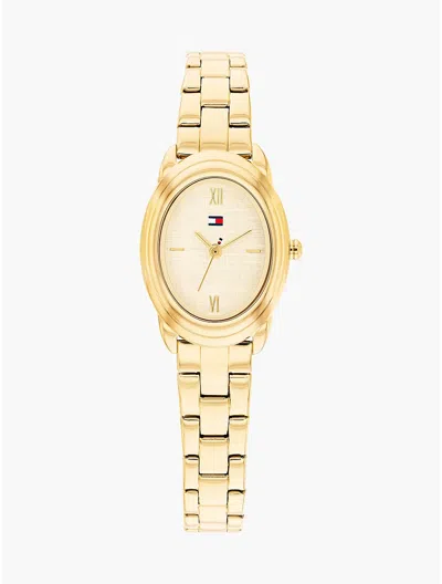 Tommy Hilfiger 27mm Textured Oval Dial Dress Watch In Gold