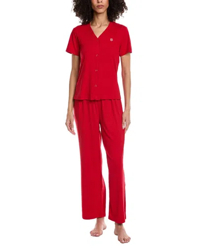Tommy Hilfiger 2pc Sleep Pant & Cardigan Set In Red