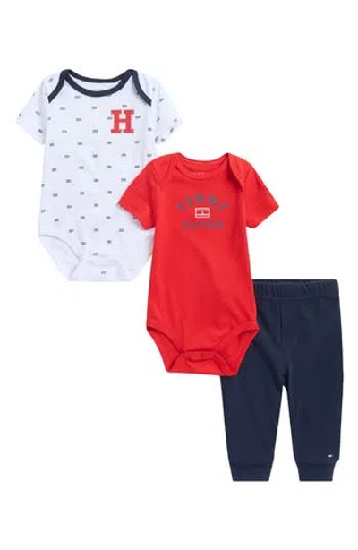 Tommy Hilfiger Babies'  3-piece Bodysuit & Joggers Set In Red