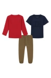 Tommy Hilfiger Baby Boy Short Sleeve Tee, Long Sleeve Thermal And Twill Joggers 3-piece Set In Multi