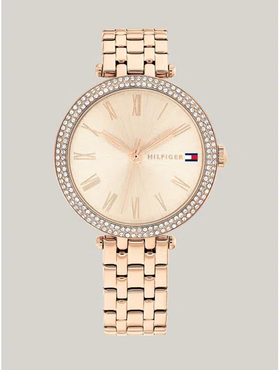 Tommy Hilfiger 34mm Crystal Bezel Carnation Dial Watch In Gold