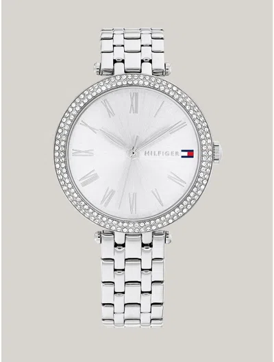 Tommy Hilfiger 34mm Crystal Bezel Silver Dial Watch In Gray