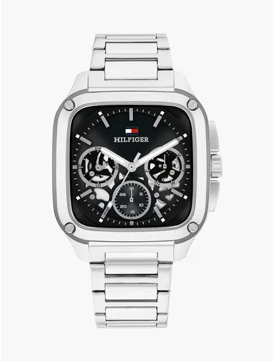 Tommy Hilfiger 37mm Rectangle Skeleton Dial Sport Watch In Black