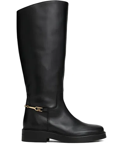 Tommy Hilfiger 40mm Chain-embellished Leather Boots In Black
