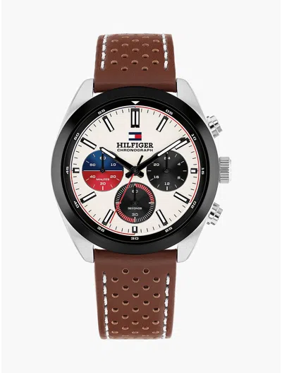 Tommy Hilfiger 40mm Leather Strap Chronograph Watch In Brown