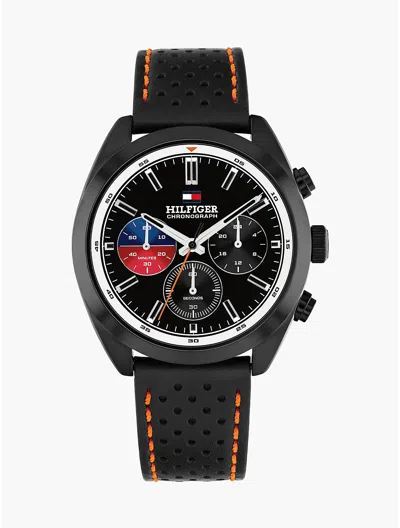 Tommy Hilfiger 40mm Leather Strap Chronograph Watch In Black