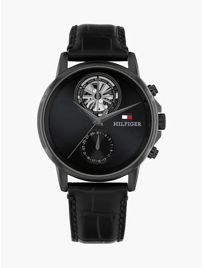 Tommy Hilfiger 40mm Leather Strap Dress Watch In Black