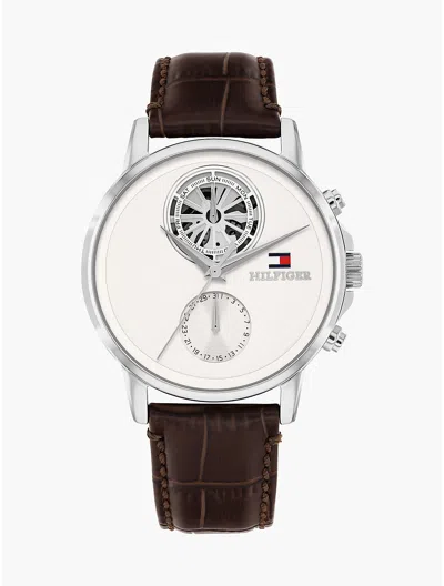 Tommy Hilfiger 40mm Leather Strap Dress Watch In Brown